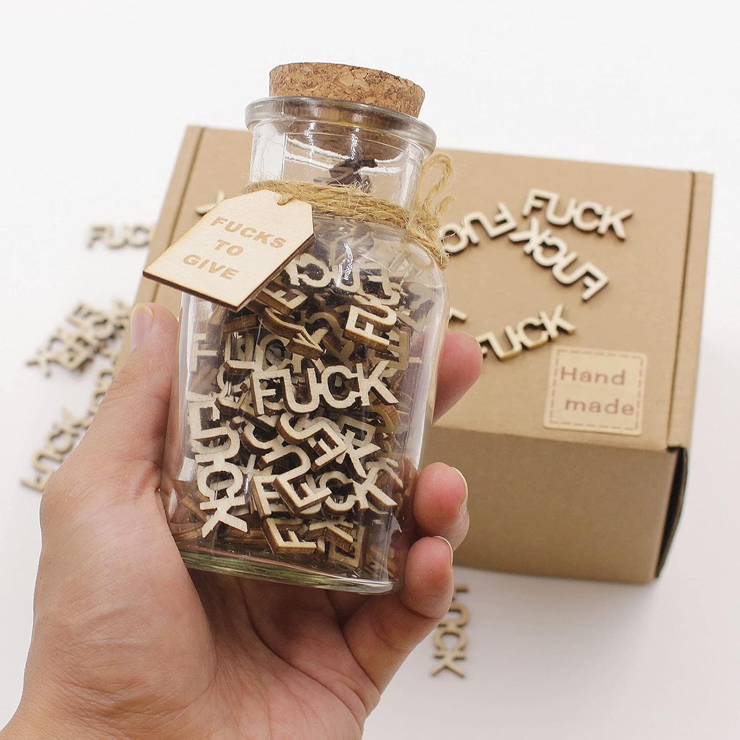 Jar of Fucks（5oz）Gift Jar,Fucks to Give,Fuck Wooden Cutout Letter Piece Bad Mood Vent Spoof Birthday Day,Holiday, Gift to Friend,Funny Gift.