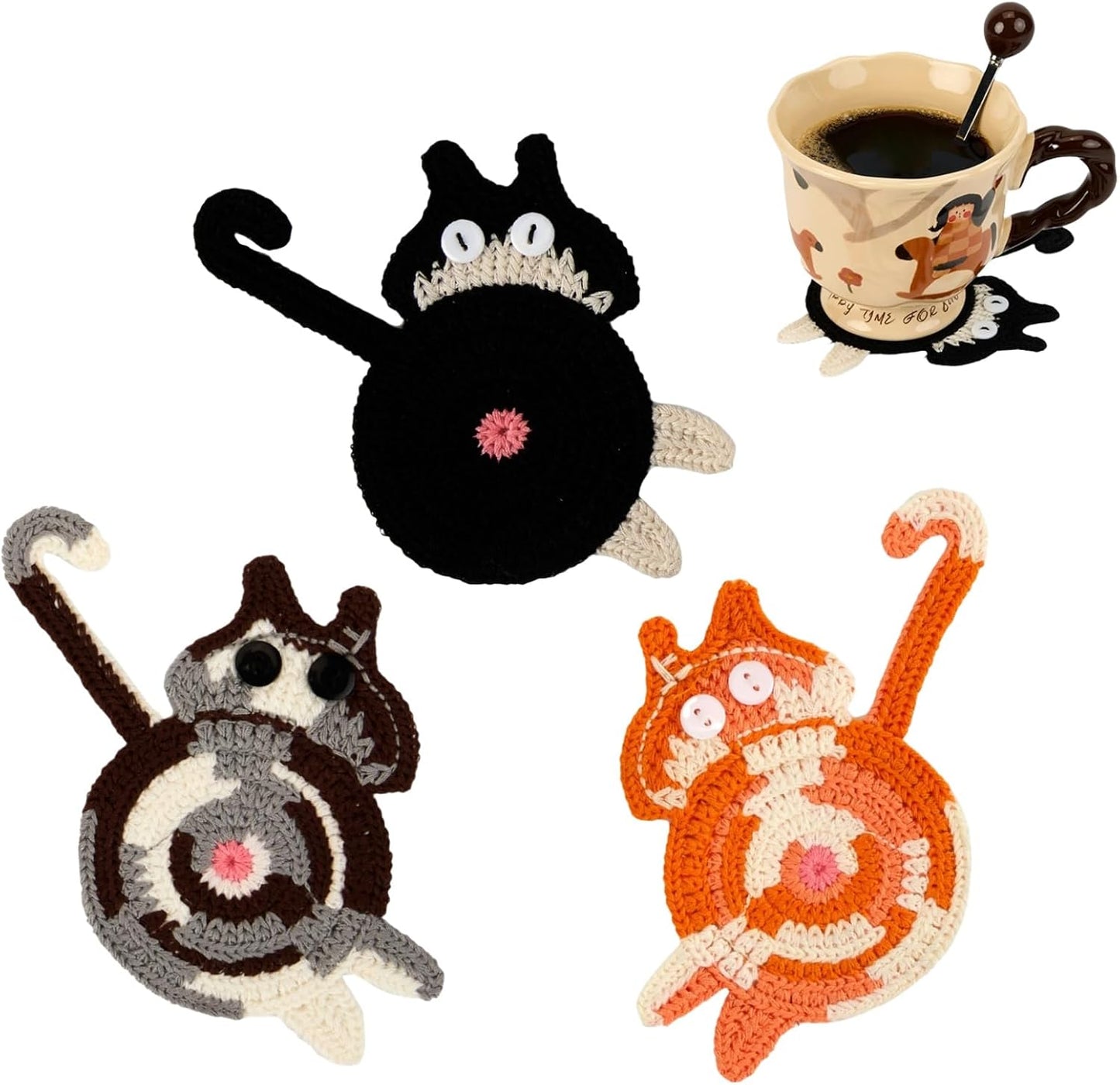 Drink Coaster | Cat Gifts for Cat Lovers,Fun Woven Creative Coasters,Cute Coffee Coaster for Home Decor Tabletop Protection Suitable for Kinds Cups (3PC)