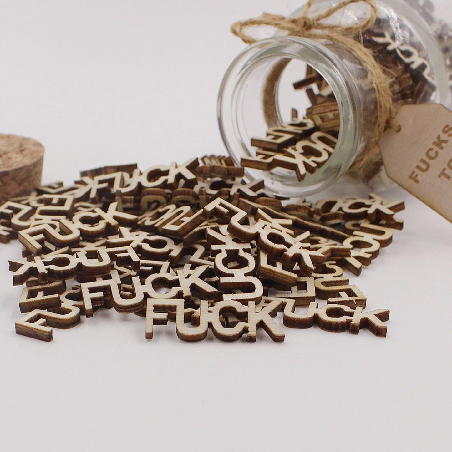 Jar of Fucks（5oz）Gift Jar,Fucks to Give,Fuck Wooden Cutout Letter Piece Bad Mood Vent Spoof Birthday Day,Holiday, Gift to Friend,Funny Gift.