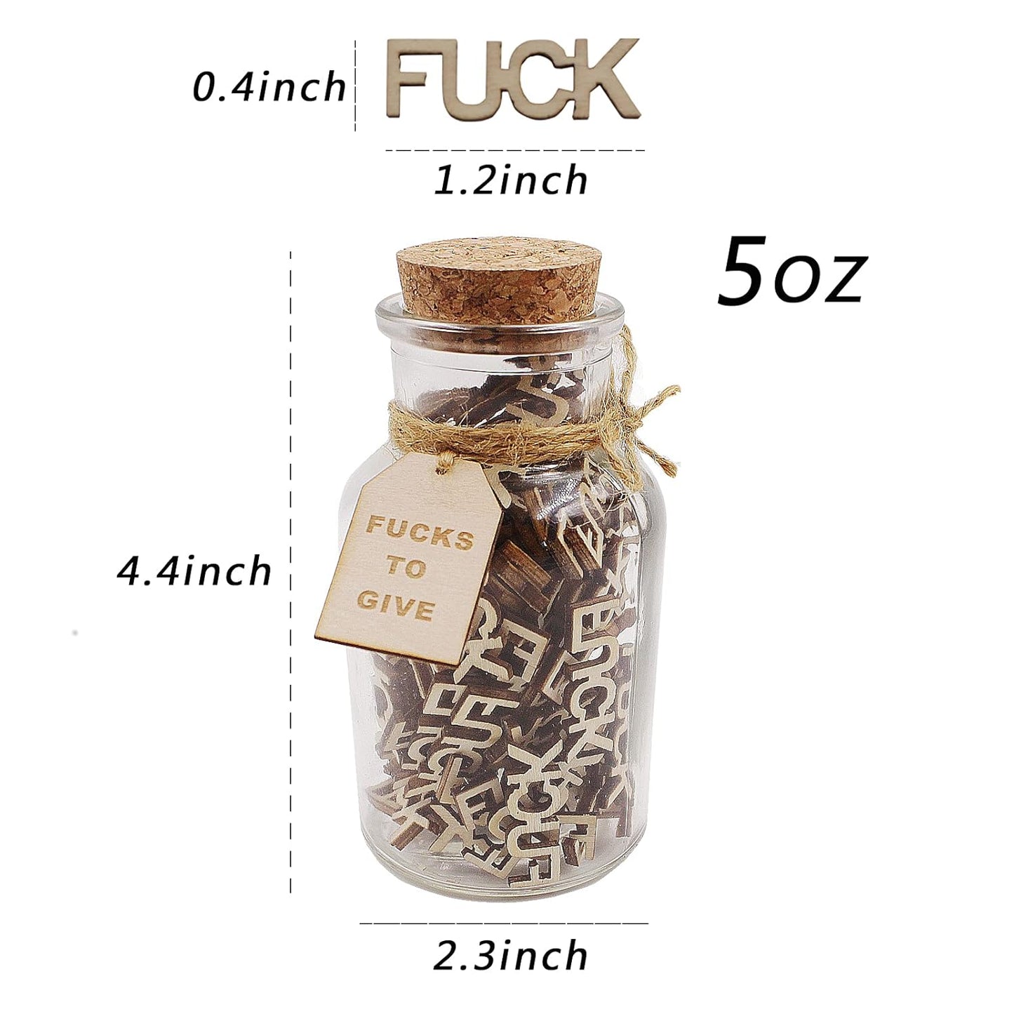 Jar of Fucks（5oz）Gift Jar,Fucks to Give,Fuck Wooden Cutout Letter Piece Bad Mood Vent Spoof Birthday Day,Holiday, Gift to Friend,Funny Gift.