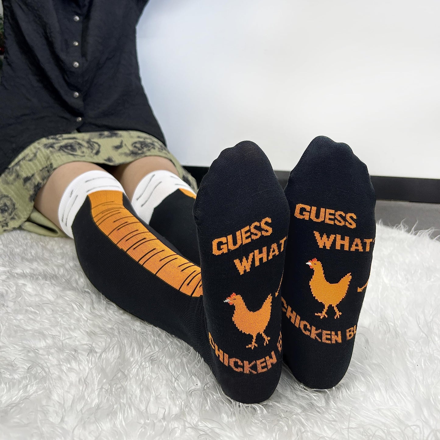 WHOTAY Crazy Funny Chicken Leg Socks for Women Men Novelty Chicken Feet Socks White Elephant Gifts for Adults Gag Gifts